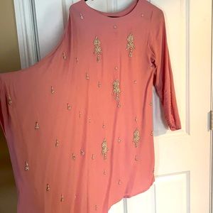 Pink asymmetrical Pakistani designer top